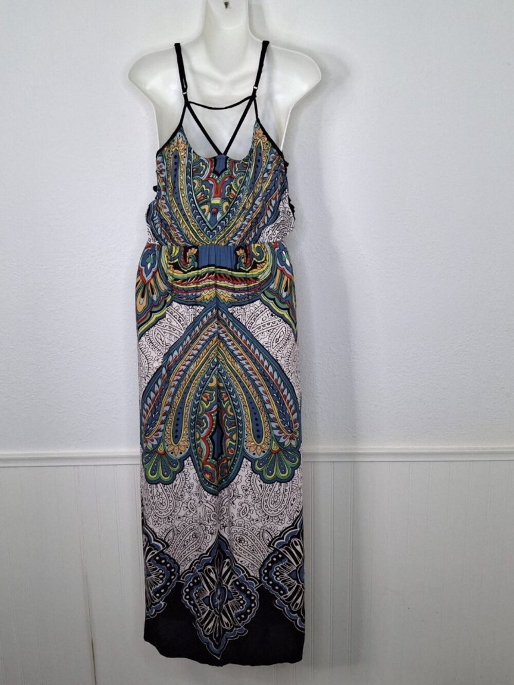 Angie Maxi Dress Sz M Strappy Colorful Boho Festival Sundress Hippie - Picture 7 of 13